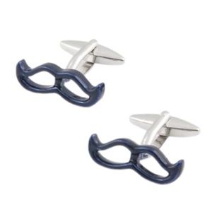 Navy Blue Metallic Mustache Cufflinks